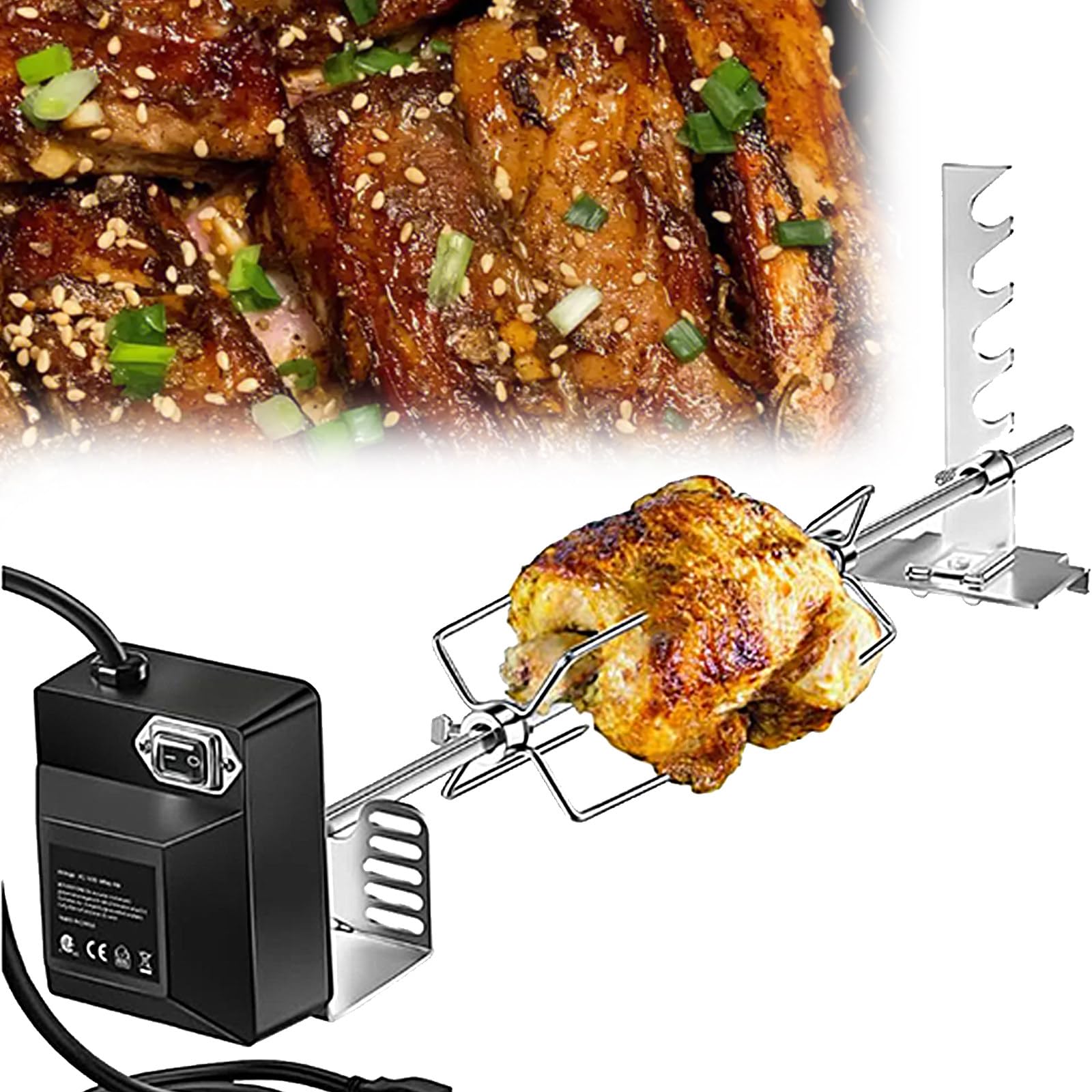 Kit De Asador EléCtrico De Acero Inoxidable Para Parrilla A Gas, Asador PortáTil Para Exteriores, Barbacoa Para Acampar, Herramienta De Cocina Giratoria Ajustable, Juego