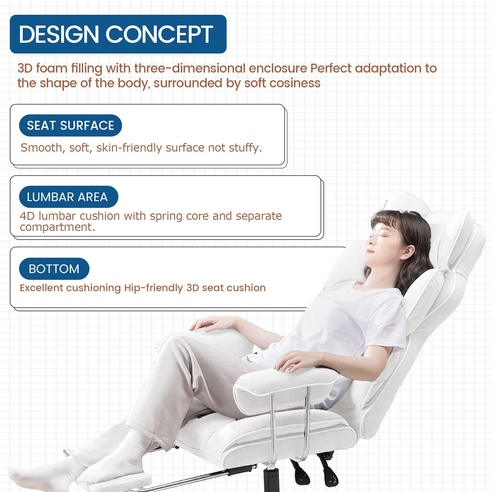 GTPLAYER Sedia Gaming Ergonomica Sedia da Gaming Reclinabile Sedia Ufficio con Poggiapiedi Sedia Gamer Schienale Regolabile per Lavoro e Gioco Bianco