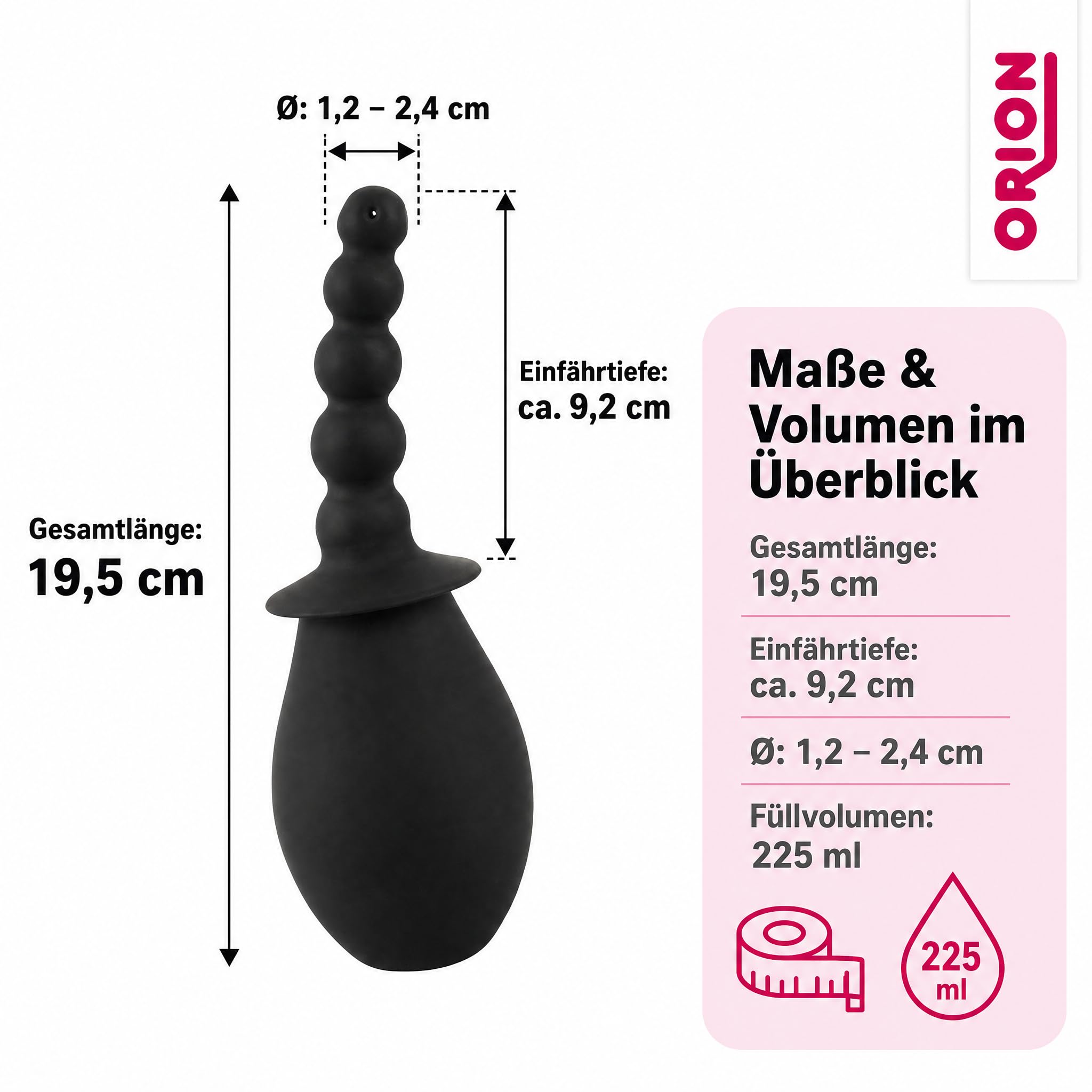 ORION Ducha anal - Ducha anal y vaginal negra con función de estimulación para mujeres y hombres, enema para enema e higiene íntima, color negro