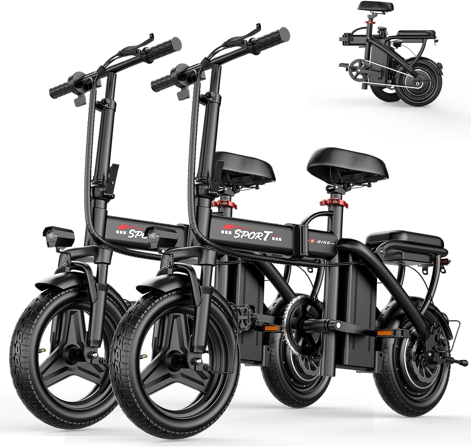 ASKGO Electric Bike for Adults Teens, 800/1200W Peak Folding Ebike, 22/25MPH & 30/45 Miles Range, Dual Suspension & Dual Brake, 3-Speed Modes, 14” Portable Electric Mini Bike, Commuting Ebike