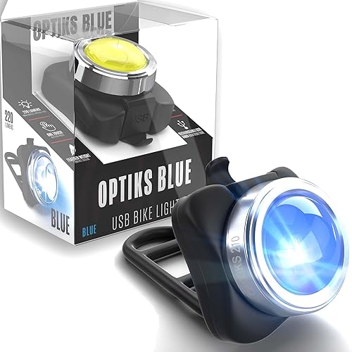 OPTIKS-Luz trasera azul para bicicleta 220 lúmenes - USB recargable -10 horas máx. - Resistente al agua - 5 modos - LED azul - o rojo SOS - Luces