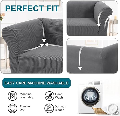 Miniatura 4 de Turquoize Fundas elásticas para silla de sala de estar, 1 pieza, funda para silla, suave y antideslizante, con tela jacquard gruesa, protector de