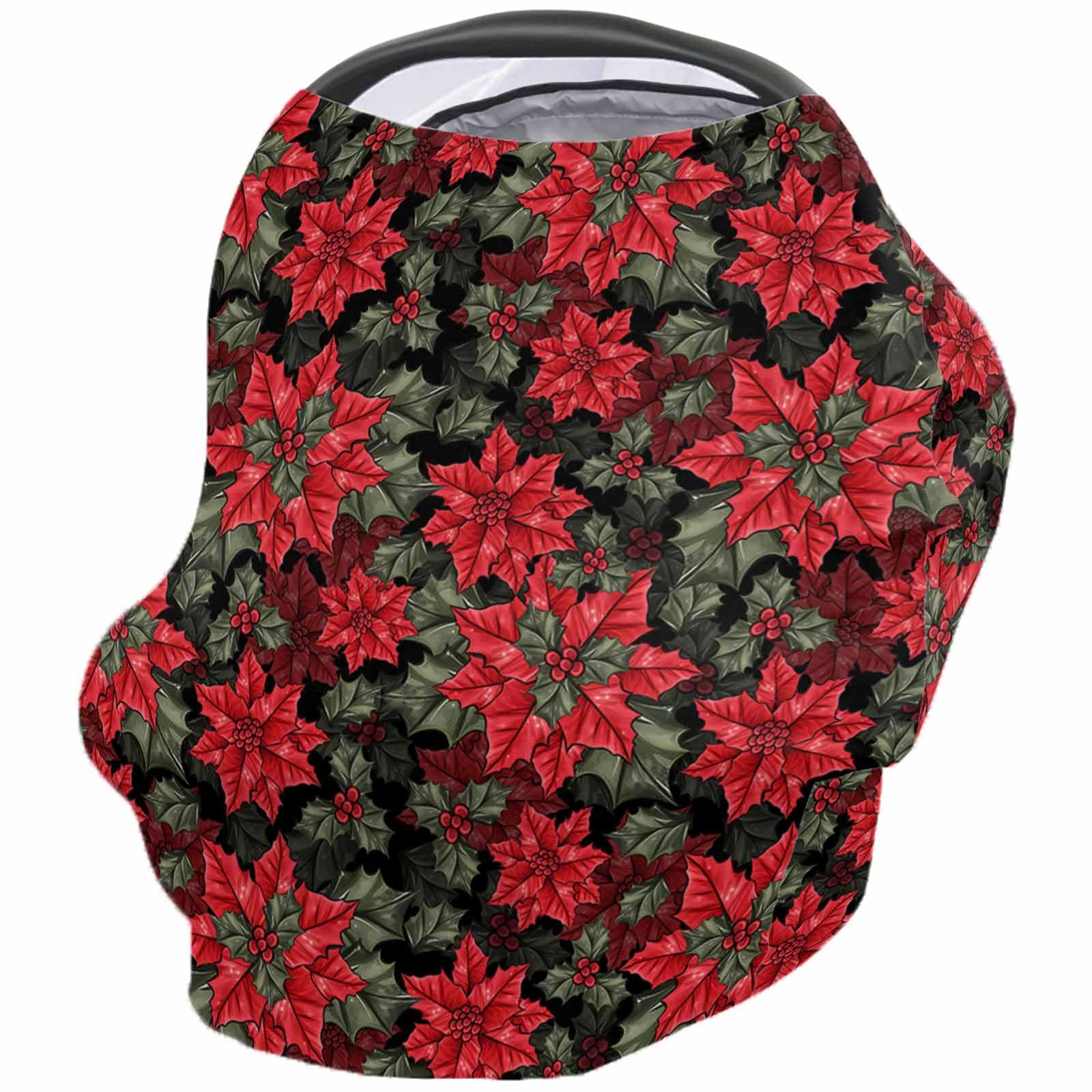 Nursing Cover for Breastfeeding Scarf, Christmas Poinsettia Floral Black Baby Car Covers Super Soft Multi Use for Canopy Shopping Cart Cover Blanket Stroller Cover