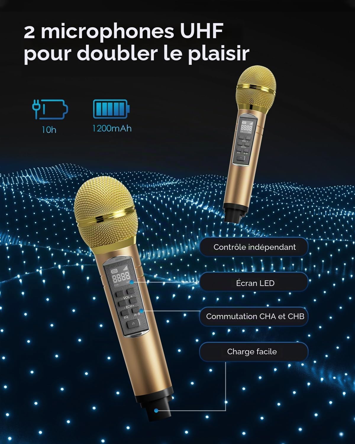 Machine de karaoké Portable, karaoké Professionnel avec 2 Microphones sans Fil UHF, système PA avec Lampe DJ, idéal pour karaoké Familial, fêtes de Chant, fêtes, Mariages (Bois)