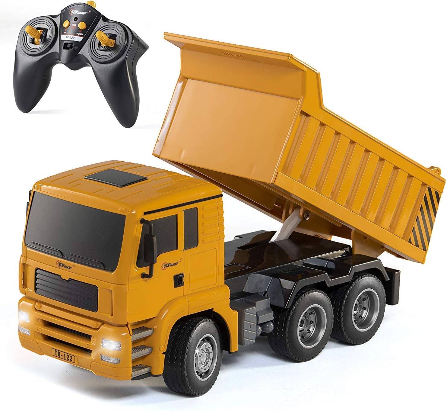 Top Race 6 Channel RC Dump Truck - Fully Functional Construction Toy with Lights & Sounds for Ages 3+