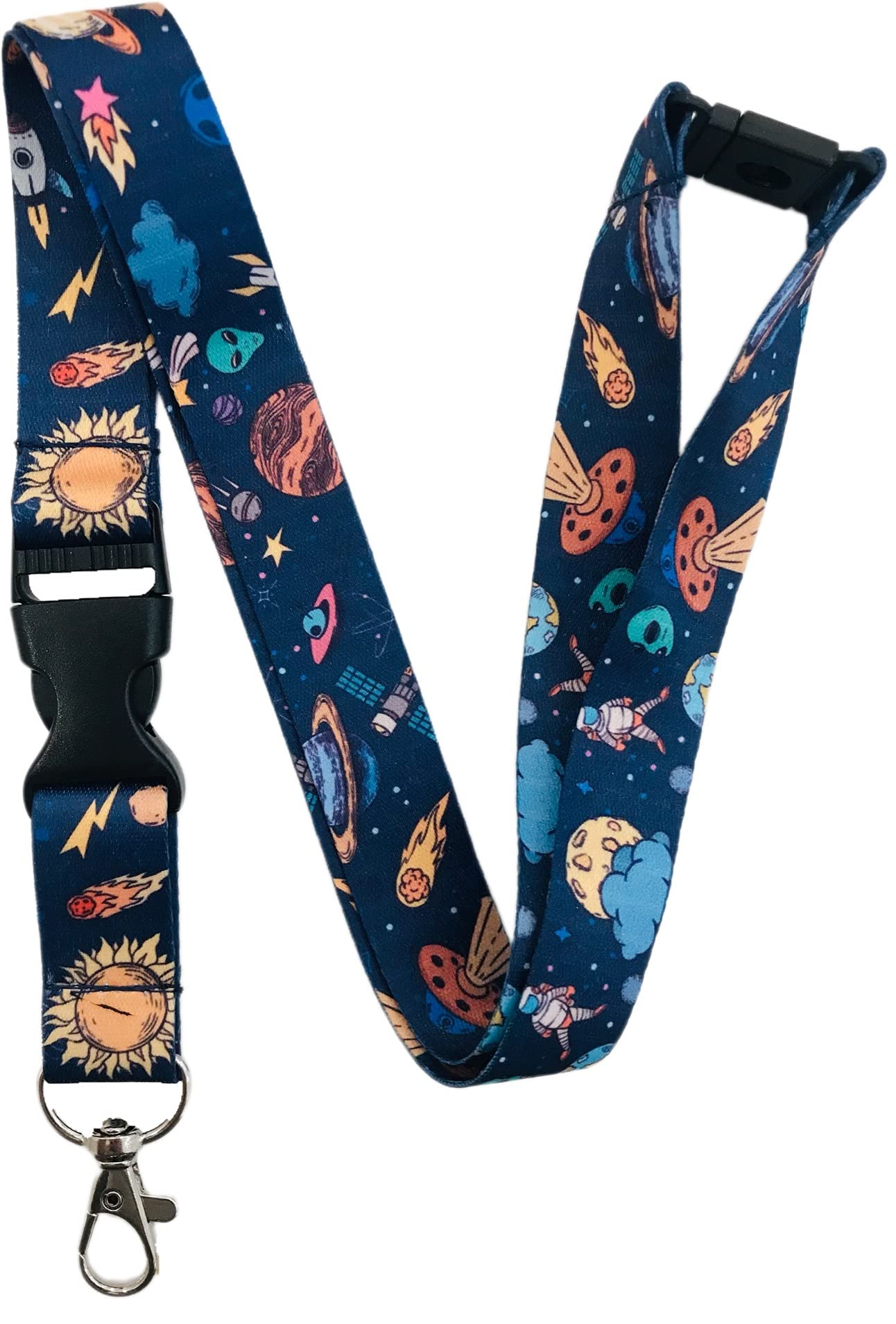 20mm Space, Aliens & Planets Neck Lanyard with Safety Breakaway & Detachable Buckle Clip