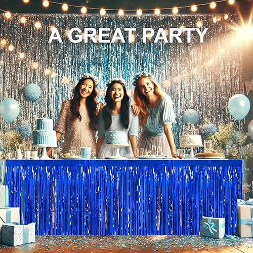 Miniatura 33 de allgala Paquete de 2 faldas de mesa de oropel rosa de 29 x 108 pulgadas con flecos metálicos para fiestas, eventos, desfiles, flotadores, decoración