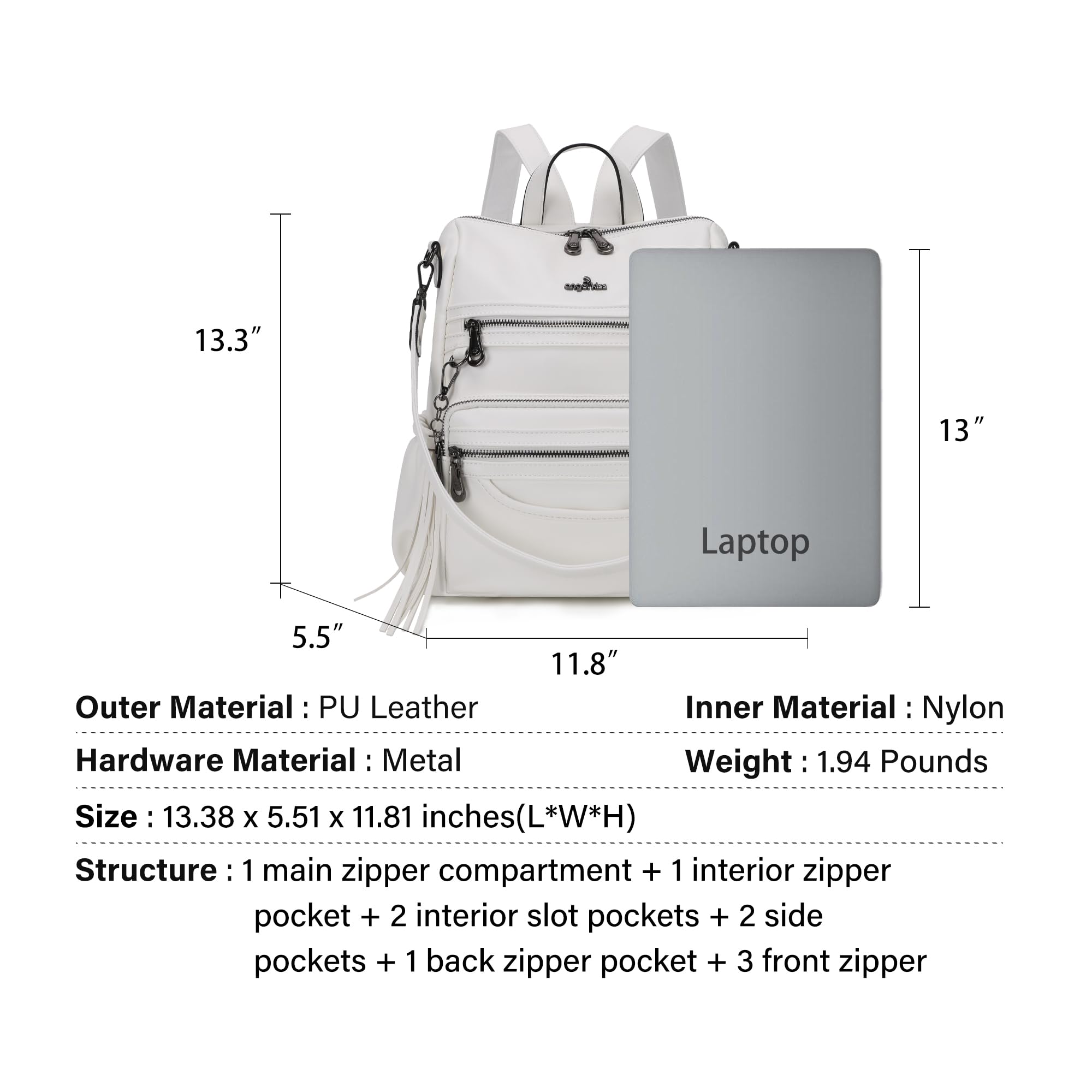 Bolso de mujer de piel sintética con cierre de cremallera, mochilas informales de hombro