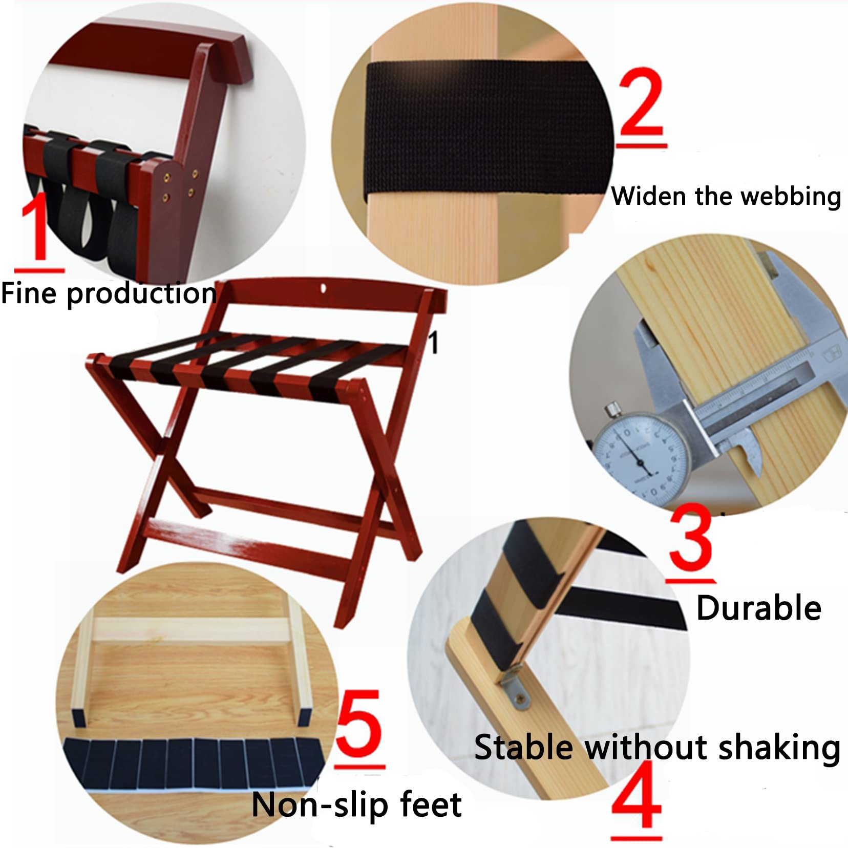 Portaequipajes para habitación, portaequipajes Plegable de Madera para Hotel con Estante, Soporte para Maleta para habitación de Invitados, Dormitorio, gabinete de Almacenamiento para organi