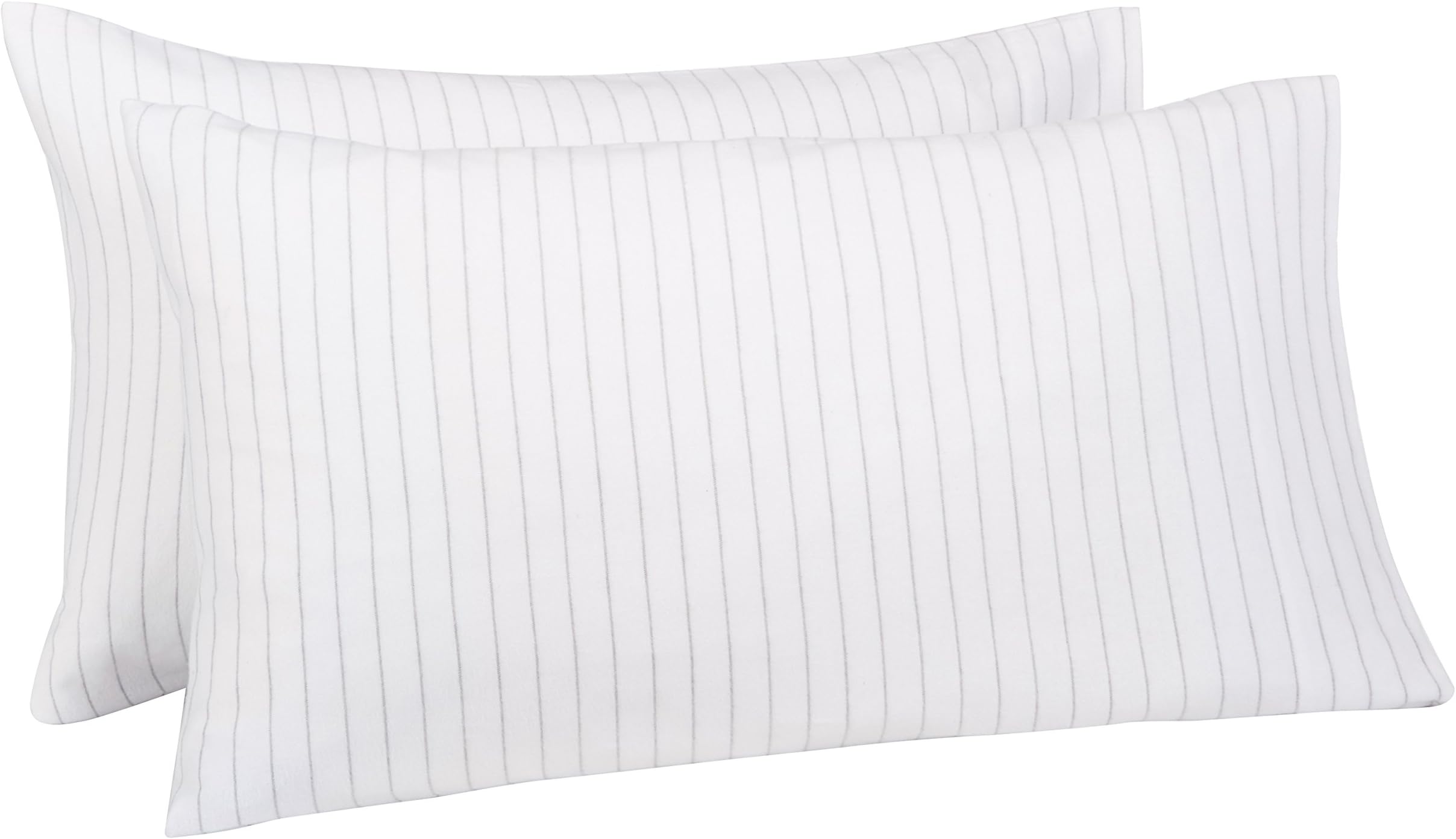 Amazon Brand – Pinzon 160-Gram Pinstripe Flannel Pillowcases - Standard, White Pinstripe
