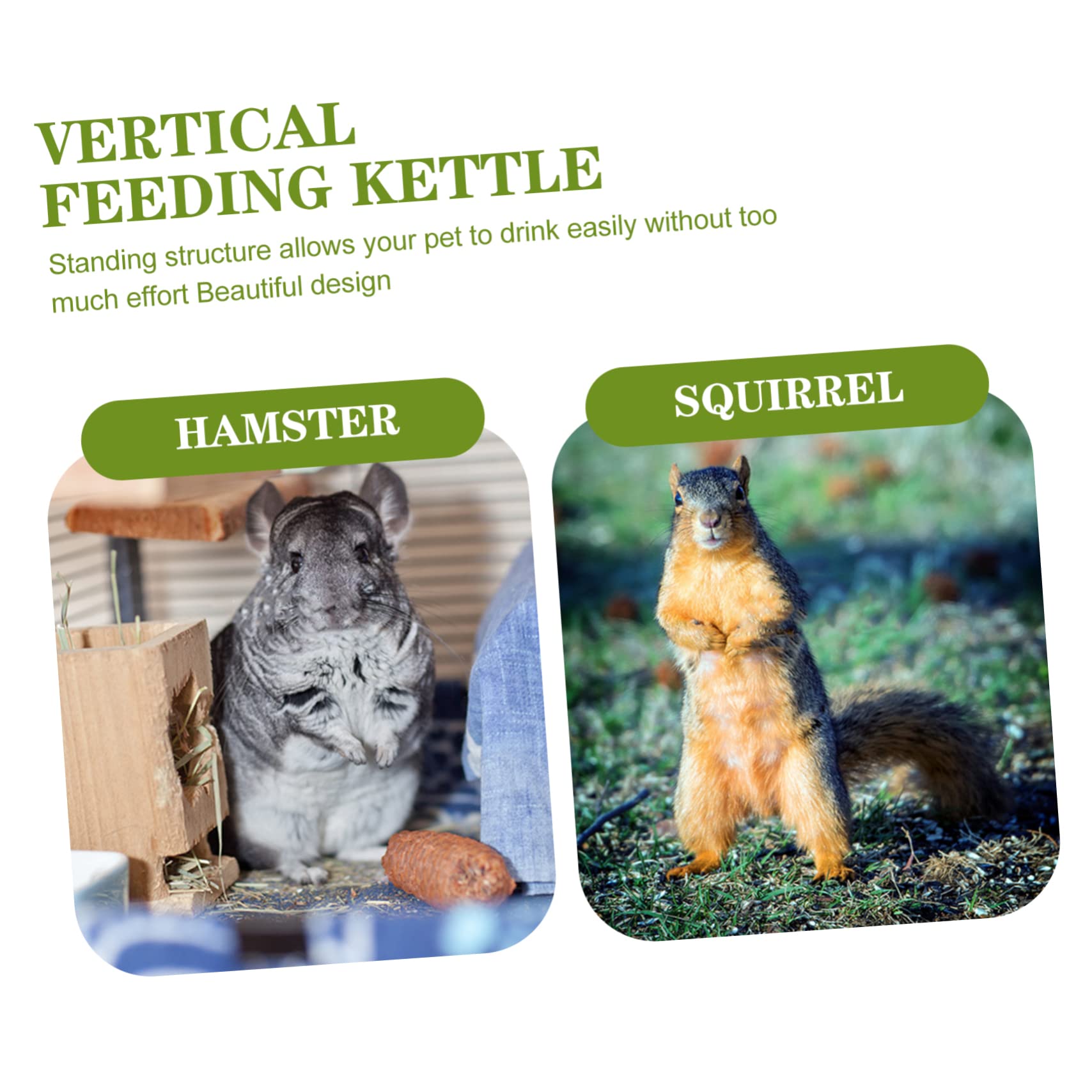 Bottiglia per Criceti Autoalimentata Verticale, Verde, Vetro | Contenitore in Polipropilene, Accessorio per Cincillà e Piccoli Animali, Batteria a Bottone Inclusa