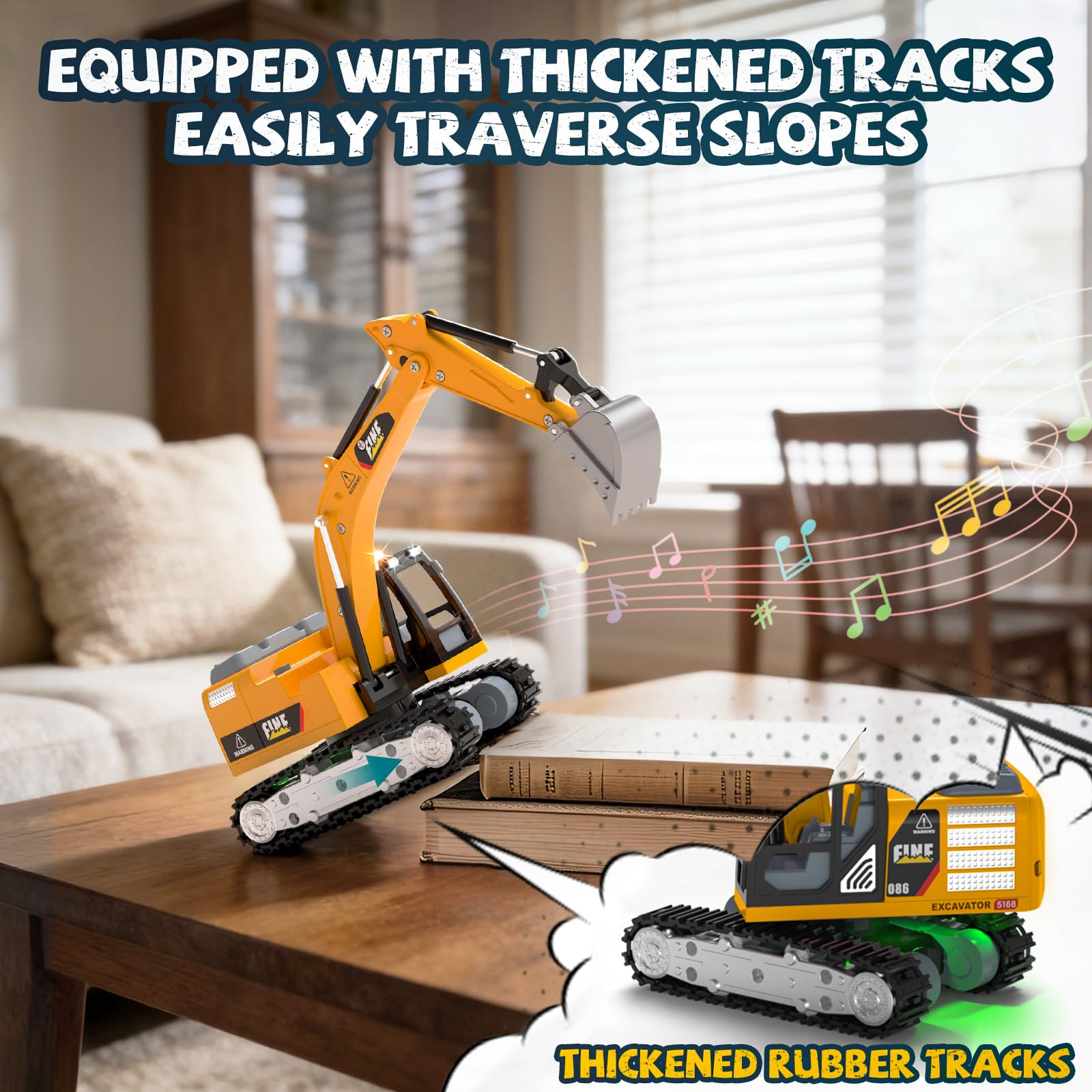 YESHIN Excavadora a Control Remoto, Juguete de Excavadora RC de 2.4 GHz con Luces y Sonidos, Mini vehículo de aleación a Control Remoto con Velocidad Ajustable — A Partir de 3 años