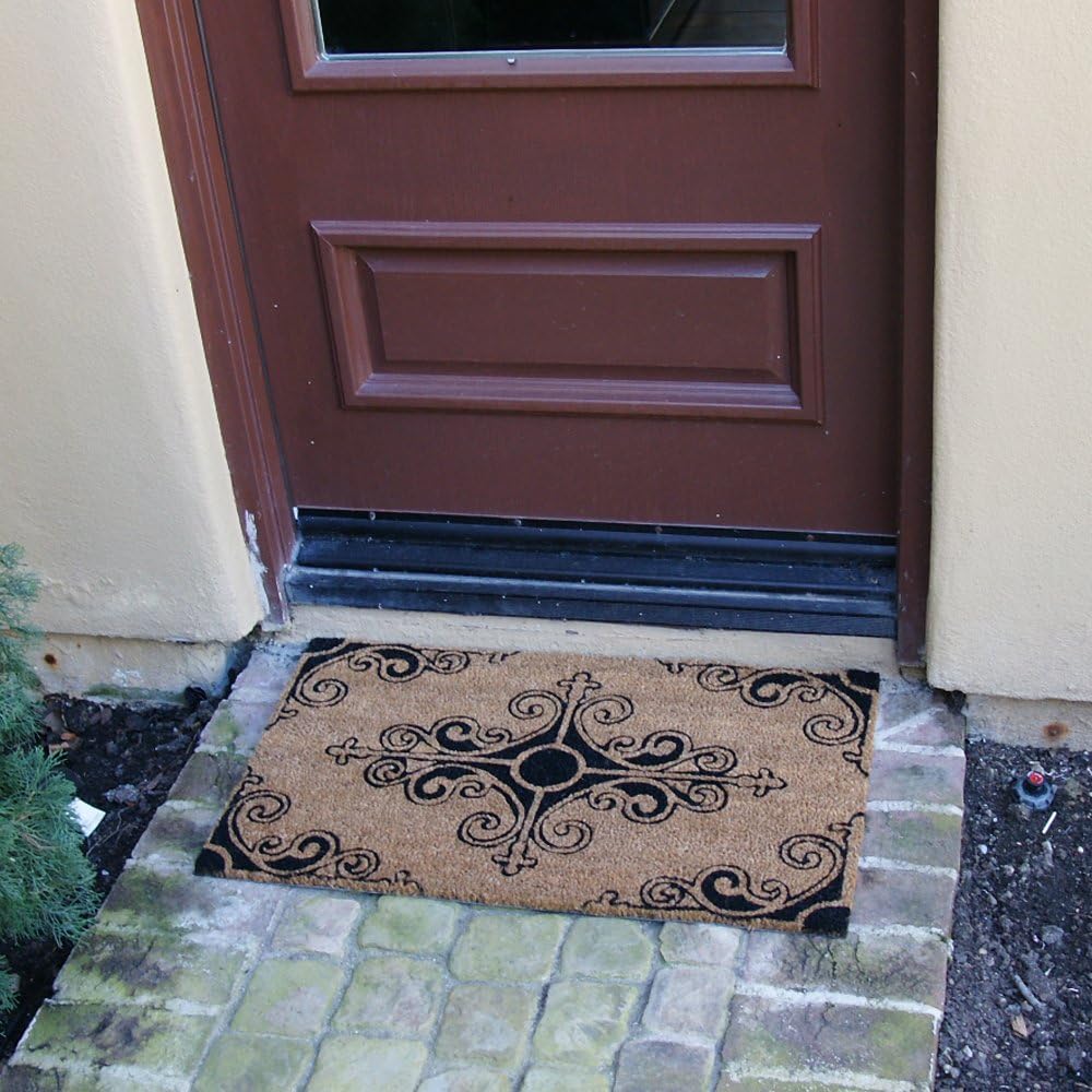 Rubber-Cal Traditional Fleur de Lis French Mat Coco Mat, 18 by 30-Inch