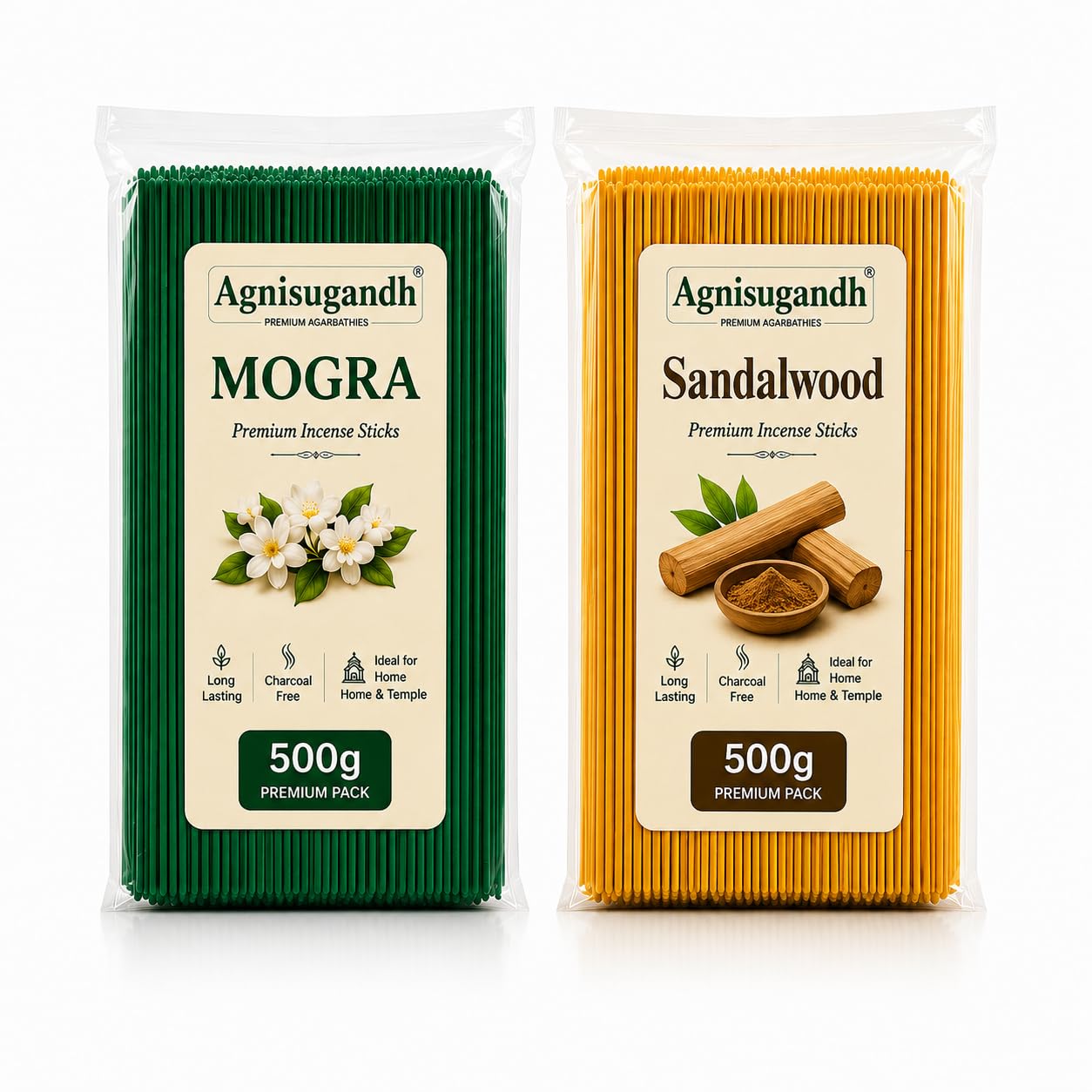 Mogra & Sandalwood Agarbatti Combo 1Kg (2 x 500g) – Incense Sticks | Long Lasting Aroma | Charcoal Free | Natural Oils | Puja, Meditation & Home Fragrance-image-11