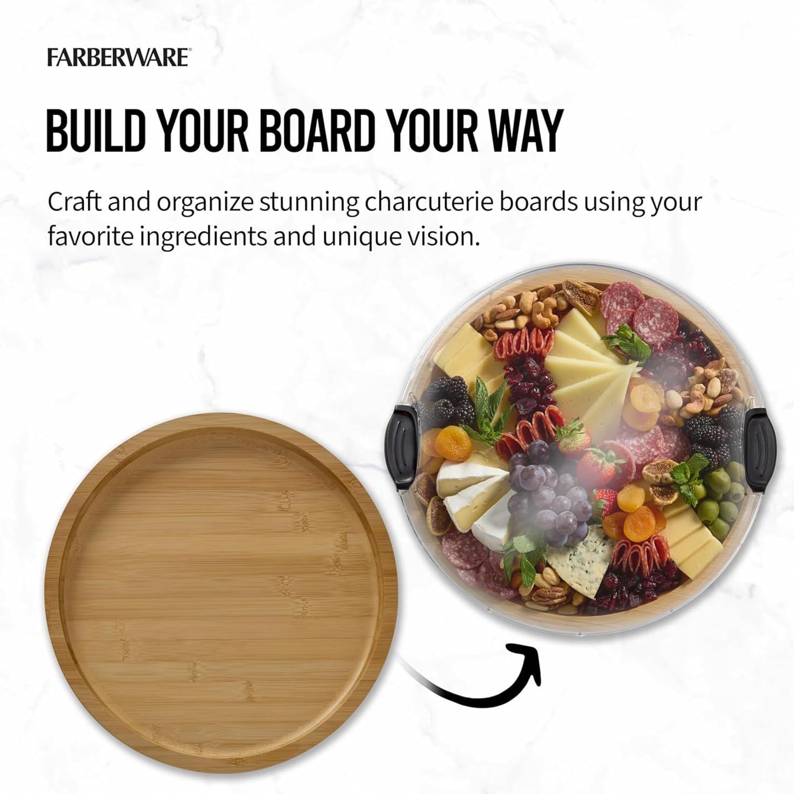 Charcuterie Boards - Runde Holzplatte mit Deckel | Tragbare Servierbretter für Party, Weihnachten, Restaurant, Picknick, Urlaub, Pool, Küche, Buffet, Camping, Versammlungen, Unterhaltung