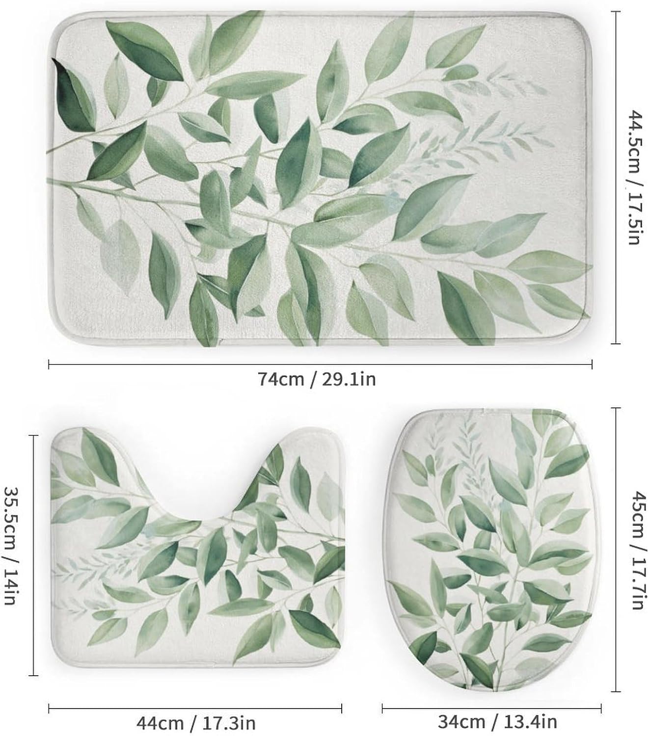 4 Pieces Minimalist Leaf Shower Curtain Set Abstract Botanical Pictures Green Leaves Bathroom Decor Sets with Rugs Bathroom Accessories Set Bathroom Curtain Shower Set with 12 Hooks