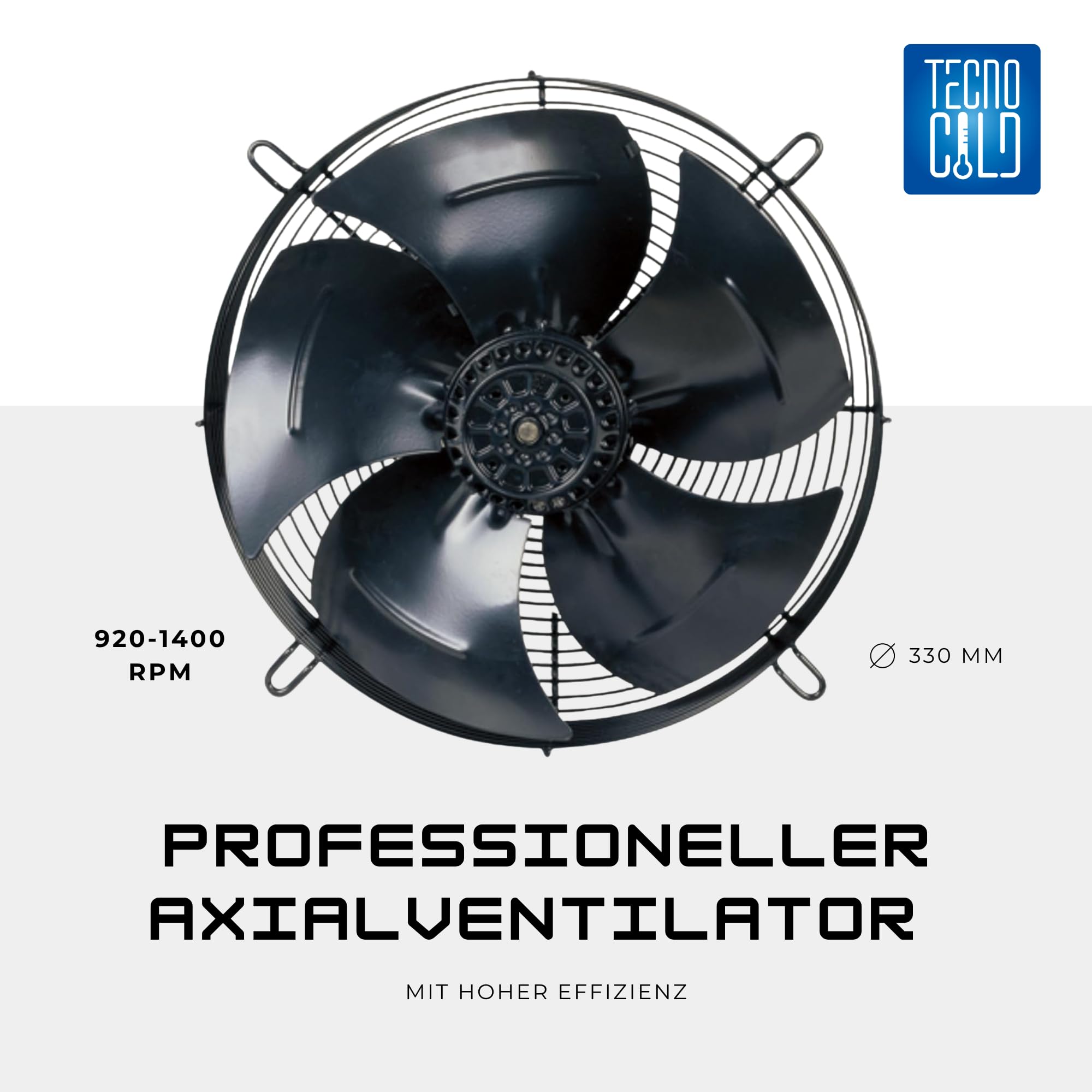 Axiallüfter 330 mm 230V – Industrieventilator mit Motor und Schutzgitter für Kühlung und Lüftungssysteme