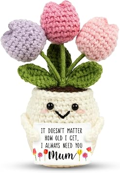 Gifts for Mum, Crocheted Handmade Tulip Doll, Soft Yarn and Cotton Mum Gifts, Presents for Mom, Beautiful Birthday or Christmas Keepsake, Personal Decorative Flower for Her