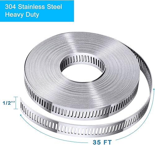 Vista 9 de Kit surtido de abrazaderas de manguera de acero inoxidable 304 para bricolaje, correa de metal de 12 pies cortada a medida, 8 cierres más fuertes