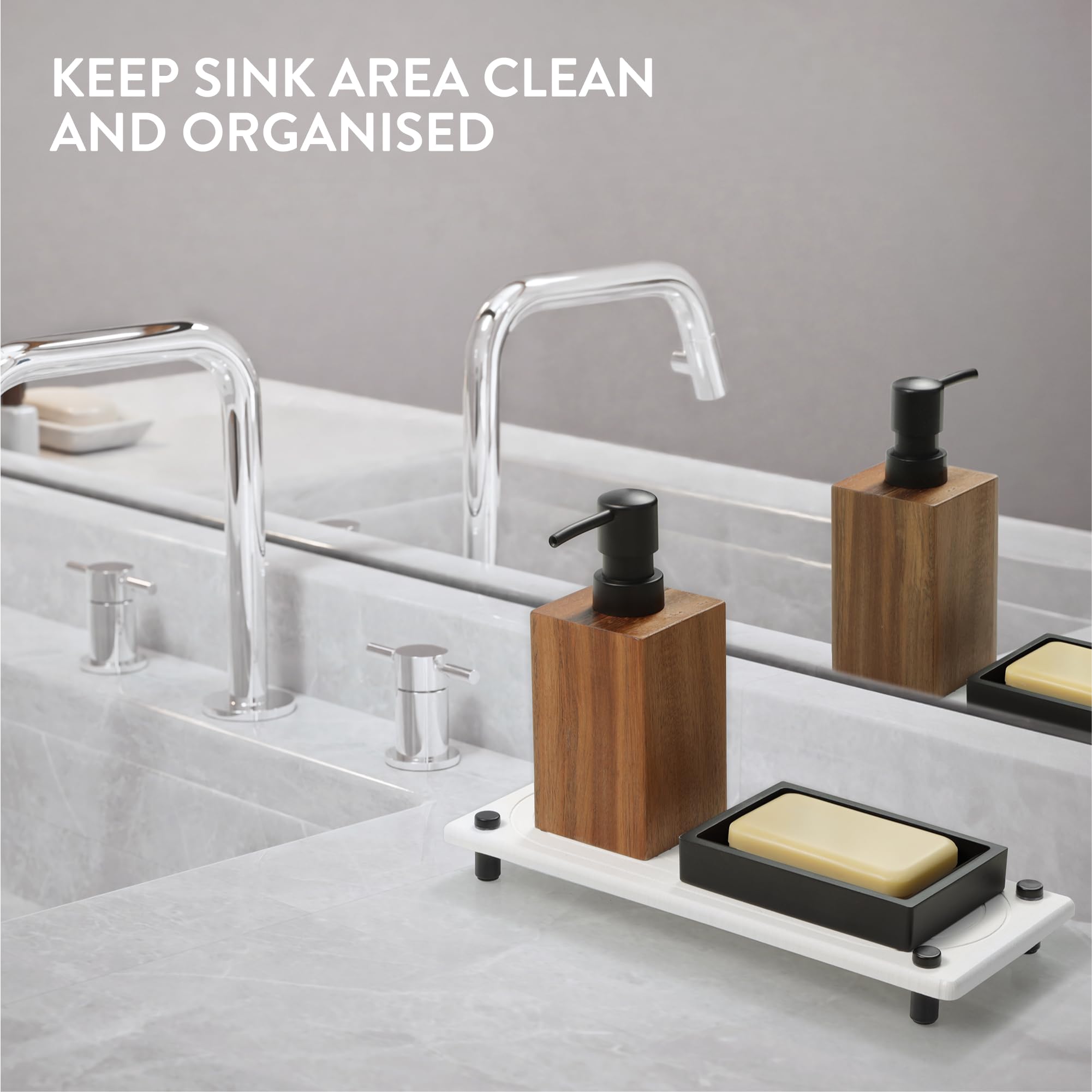 Navaris Instant Dry Organizer do zlewu, szybkoschnący, kamienny pojemnik na zlew, taca łazienkowa lub kuchenna z nóżkami ze stali nierdzewnej, do przechowywania mydła i butelek, biały