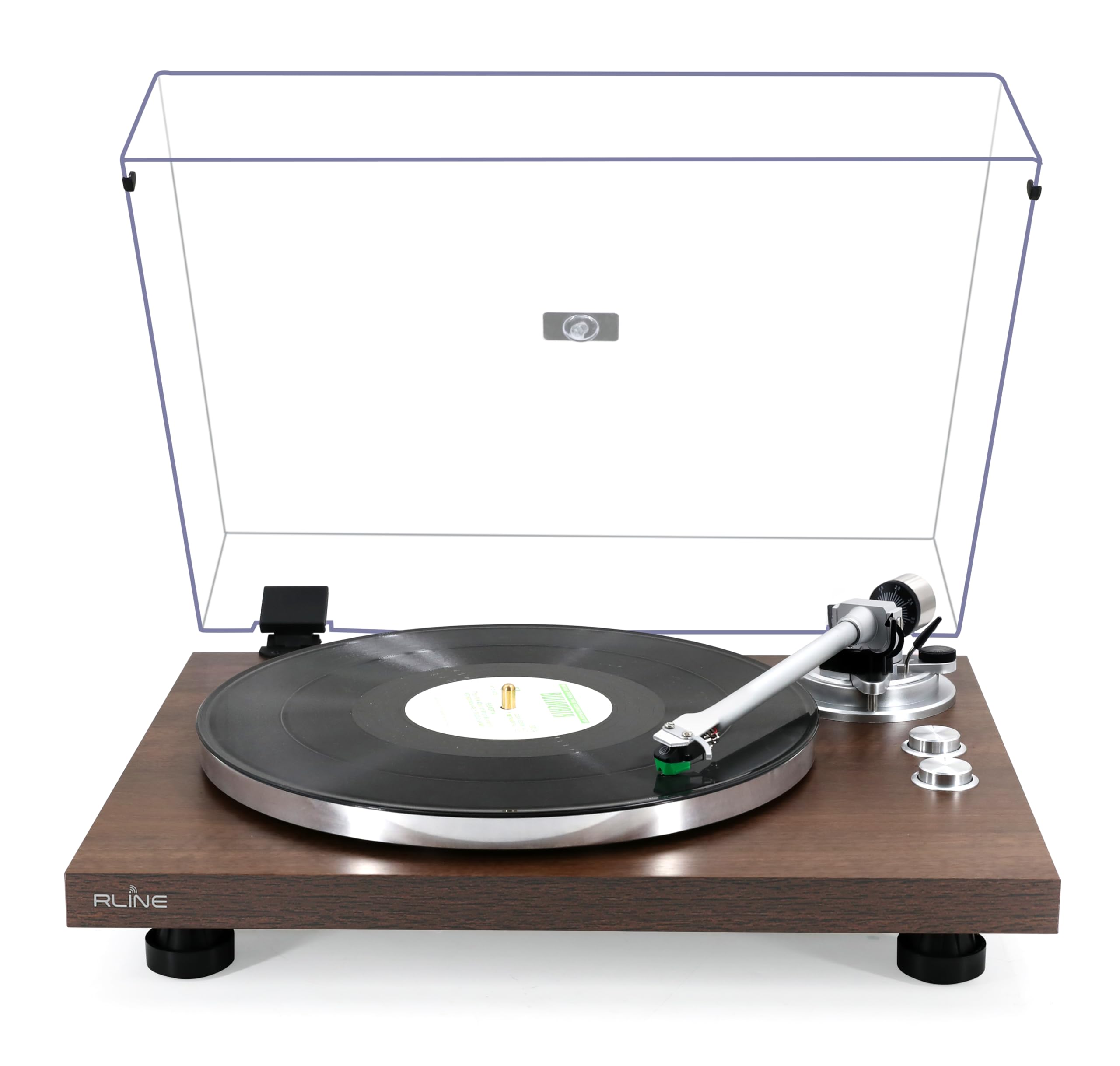 RLINE Gramofon winylowy Bluetooth, orzech włoski, odtwarzacz winylowy 33 i 45 obrotów, talerz ciśnieniowy 12" aluminium, wkład magnetyczny VM-95E, aktywny przedwzmacniacz, funkcja zapobiegająca