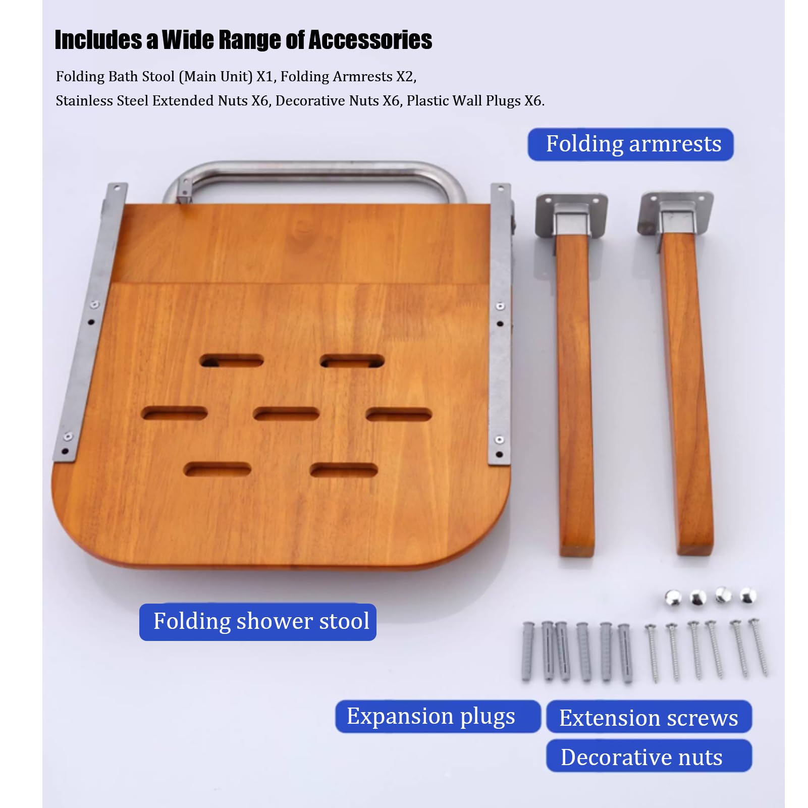 Asiento De Ducha Abatible De Pared, Silla Plegable para Ancianos De Madera Y Acero Inoxidable Antideslizante Taburete Baño Banqueta Ducha para Personas Mayores Minusvalidos Adultos (Dark Wood)