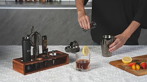 Miniatura 5 de Kit de camarero con ahumador de cóctel, kit de ahumador de whisky de 16 piezas, juego de bar con coctelera, kit de barman con herramientas