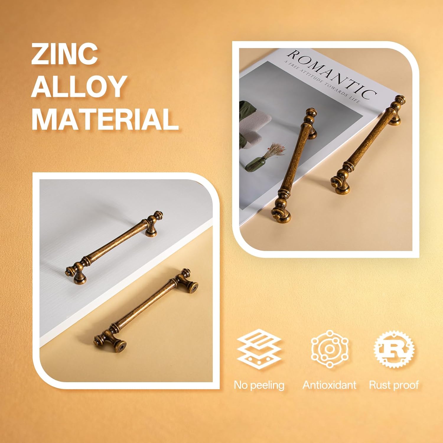 Liron Hardware 10 Pack Cabinet Handles Vintage 5 Inch (128mm) Hole Center Cupboard Retro Kitchen Drawers Pulls Antique Brass