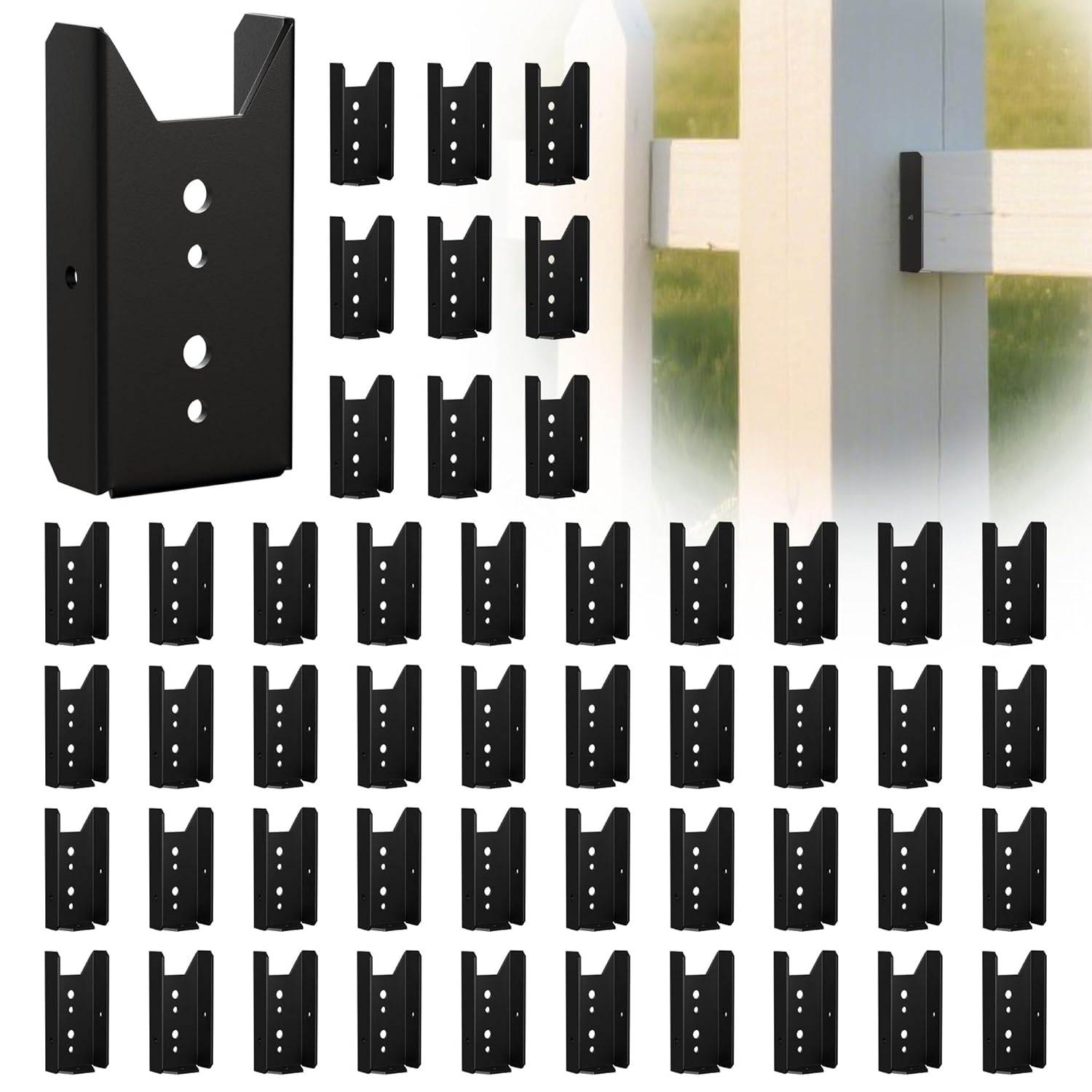 50PCS 2x4 Fence Brackets - Black Powder Coated 18 Gauge 2x4 Brackets for Wood Deck Rail to Post, Heavy Duty Steel Deck Railing Connectors 2 x 4 with Pre-Drilled Screw Holes