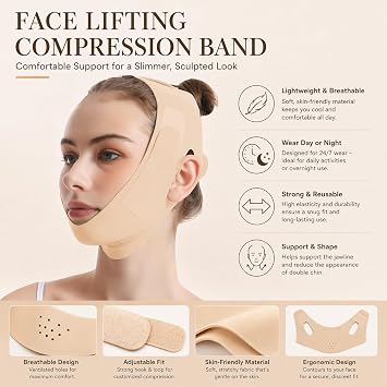 V Line Face Mask Reusable,Double Chin Reducer Lifting Strap,Breathable V Shape Slimming Bandage for Jawline and Sagging Skin,Facial Lifting Belt for Women and Men Anti-Ageing,Fu