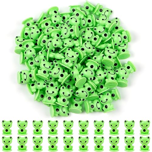 100 Packs Mini Green Plastic Frogs, Small Frog Figurine Tiny Frogs to Hide Fairy Garden Miniature Dollhouse Home Decor Frog Decorations for Party