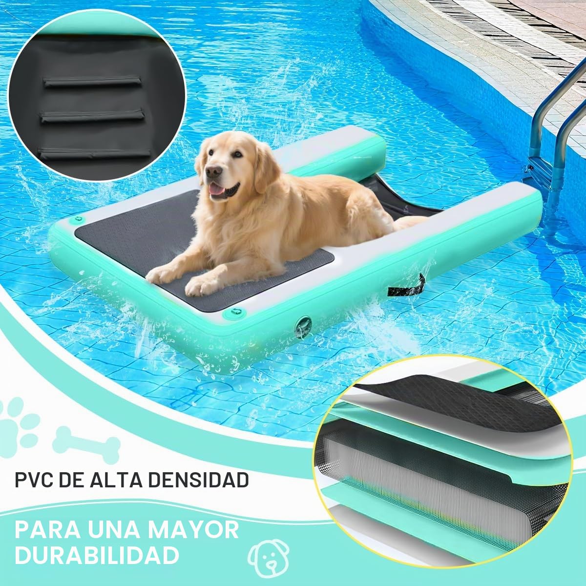 Rampa de Piscina para Perros, rampa Inflable para Botes para Perros, Escalera Flotante Inflable de EVA Antideslizante para Piscinas, Barcos, muelles, Acceso Seguro y fácil al Agua para Perros Grandes