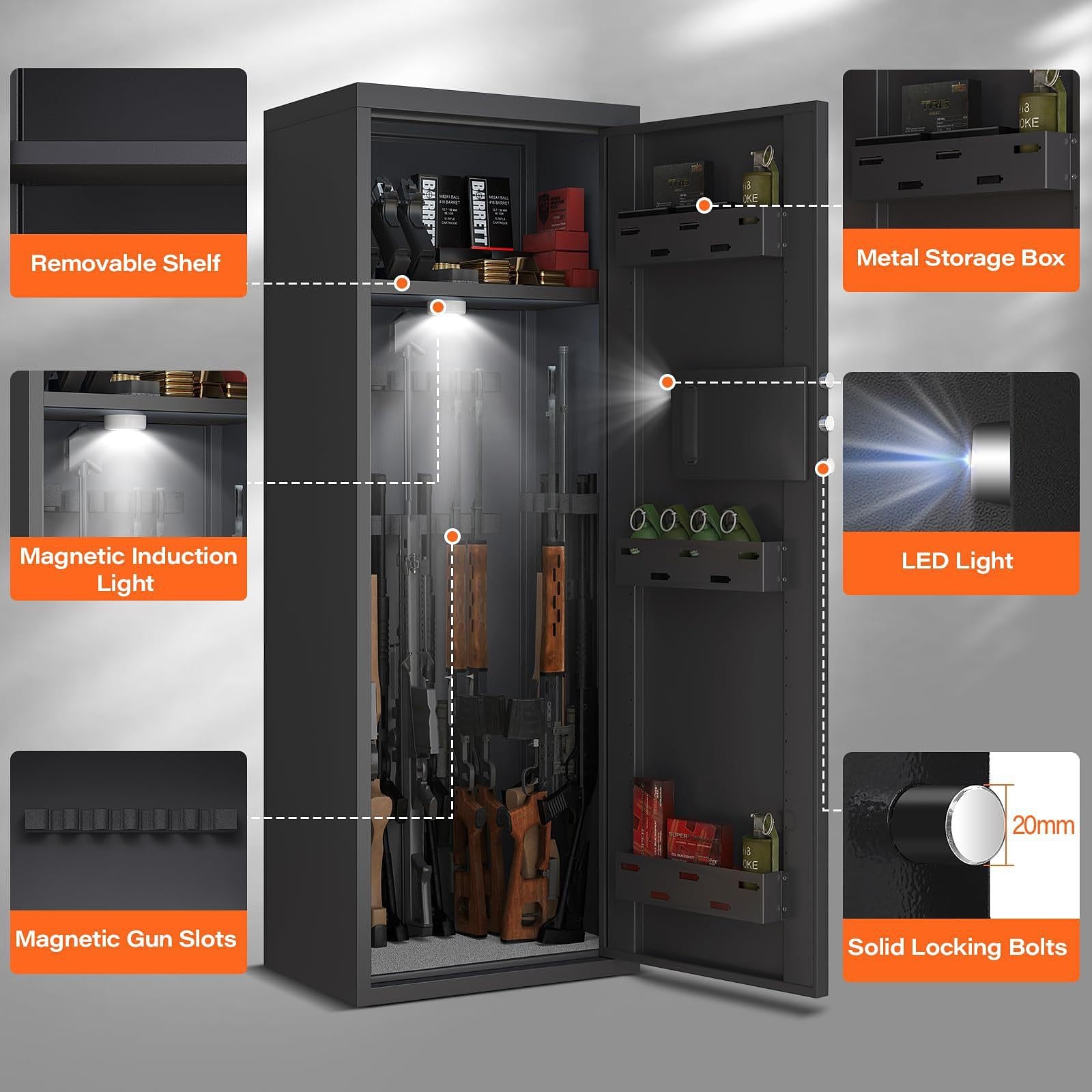 10-12 Cassaforte per Fucili Cassaforte per Armi Completamente in Acciaio per Grandi Spazi Cassaforte Elettronica con Password per Custodire Armi da Fuoco