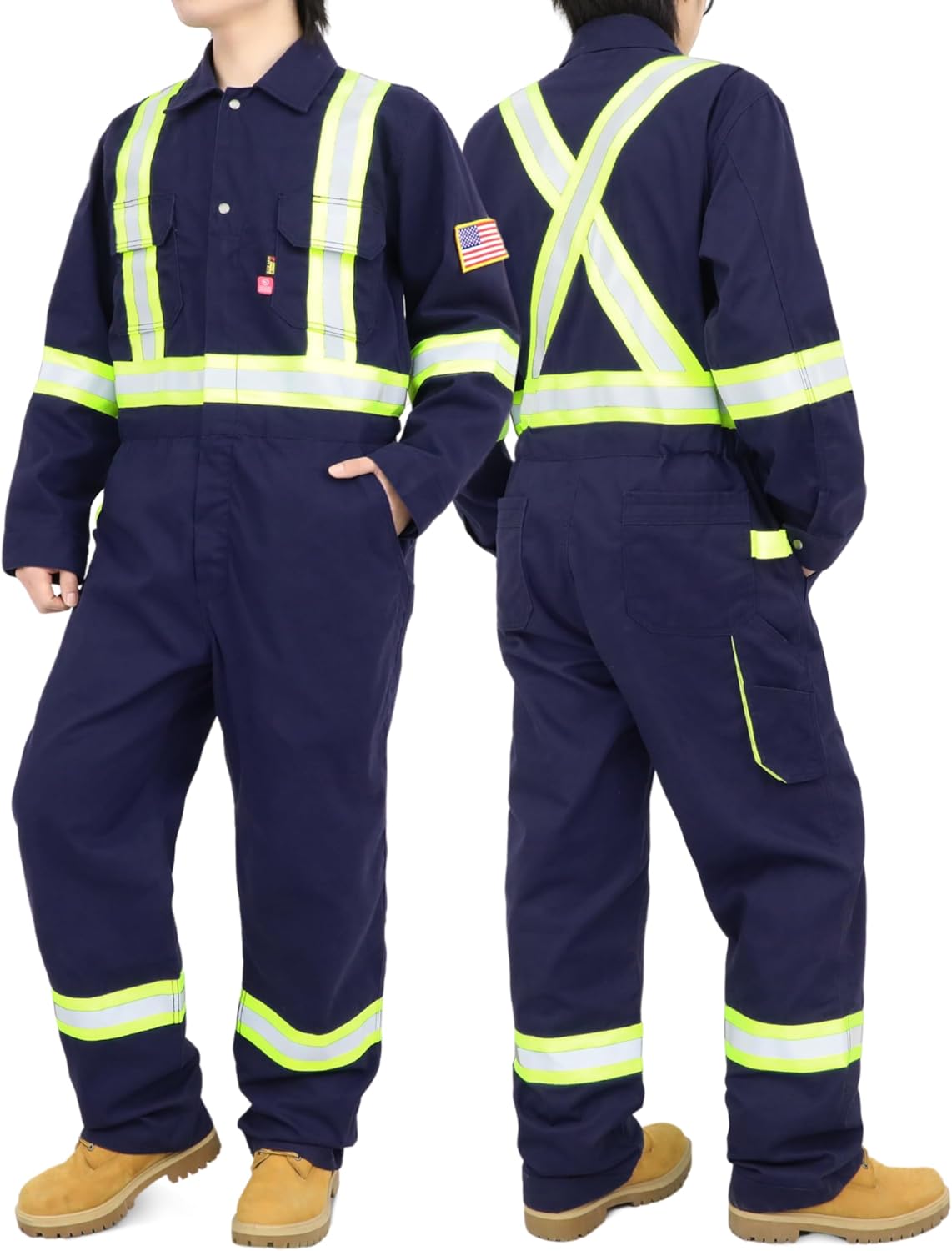 BOCOMAL FR Coveralls Men High Visibility 7.5oz Cotton Twill Flame Resistant Fire Retardant Work Coverall NFPA2112 HRC2