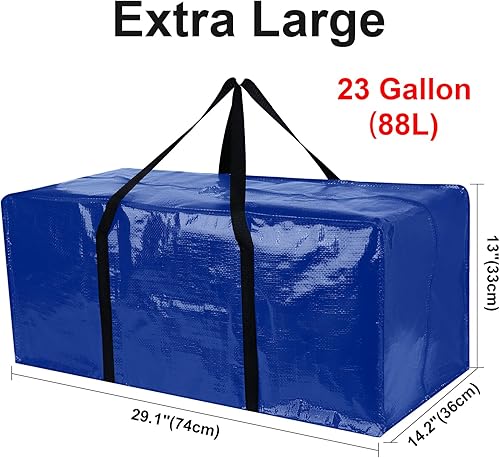 Miniatura 5 de Paquete de 2 bolsas de mudanza extragrandes azules con cremalleras y asas de transporte, bolsa de almacenamiento resistente para almacenamiento en