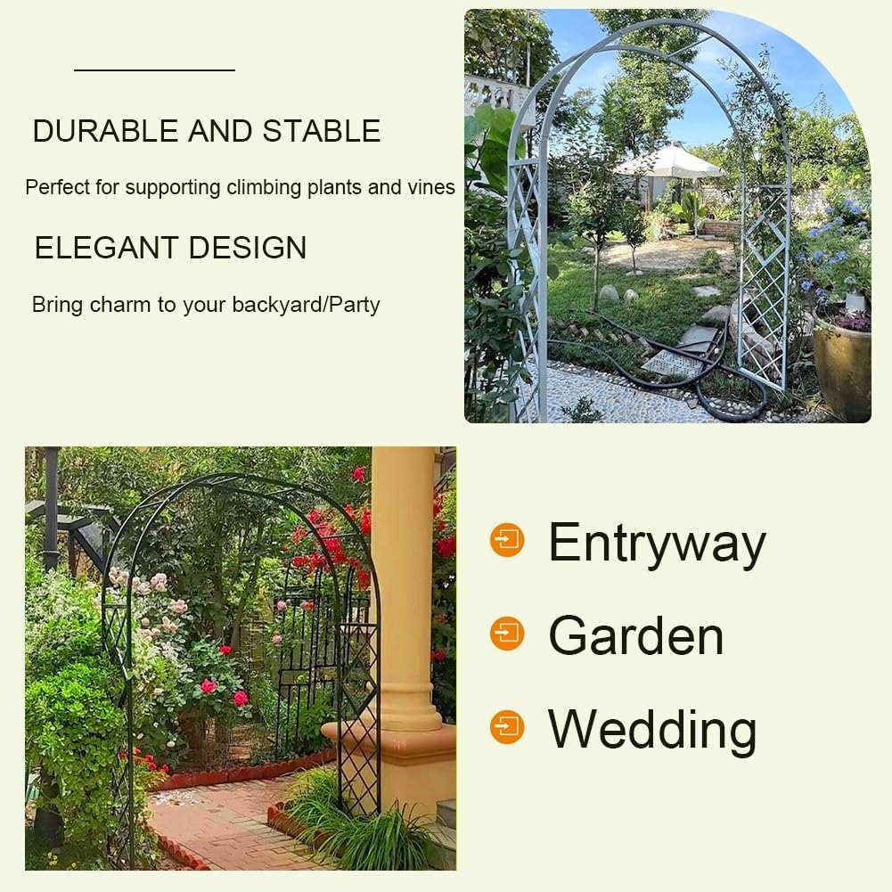 Arco da giardino in metallo resistente per piante rampicanti, pergolato in ferro nero antiruggine, arco decorativo per esterni, dimensioni regolabili da 1,4 m a 3,7 m, per giardino paesaggistico