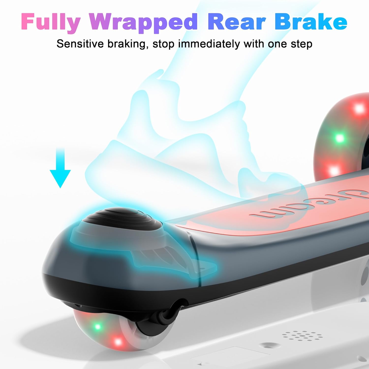 WERHY Kids Scooter, with Multi-Color Wheel Lights, 4-Height Adjustable Handlebar, Wide Anti-Slip Deck, Rear Brake, Kick Scooter for Boys & Girls Ages 3-12