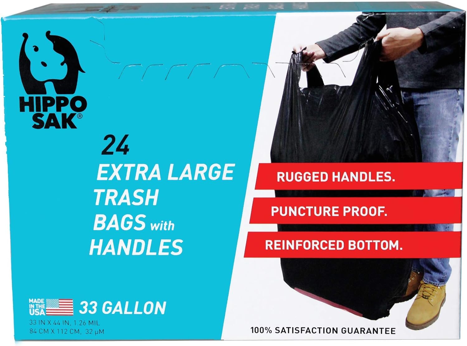 Hippo Sak 33 Gallon Extra Large Trash Bags with Handles 48