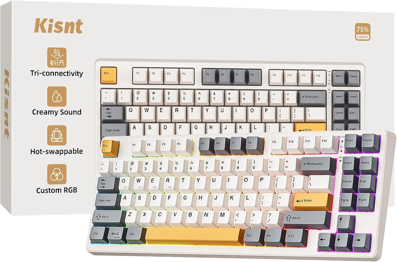 Kisnt KN85 Wireless Mechanical Keyboard Retro Beige