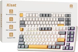 Kisnt KN85 Wireless Mechanical Keyboard, 75% Layout, Bluetooth/2.4GHz/USB-C, Custom RGB Backlit, Hot-Swappable Linear Switch, Creamy Sound for Gaming/Typing (Retro Beige)