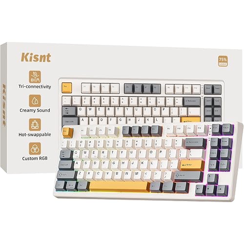 Kisnt KN85 Wireless Mechanical Keyboard, 75% Layout, Bluetooth/2.4GHz/USB-C, Custom RGB Backlit, Hot-Swappable Linear Switch, Creamy Sound for Gaming/Typing (Retro Beige)