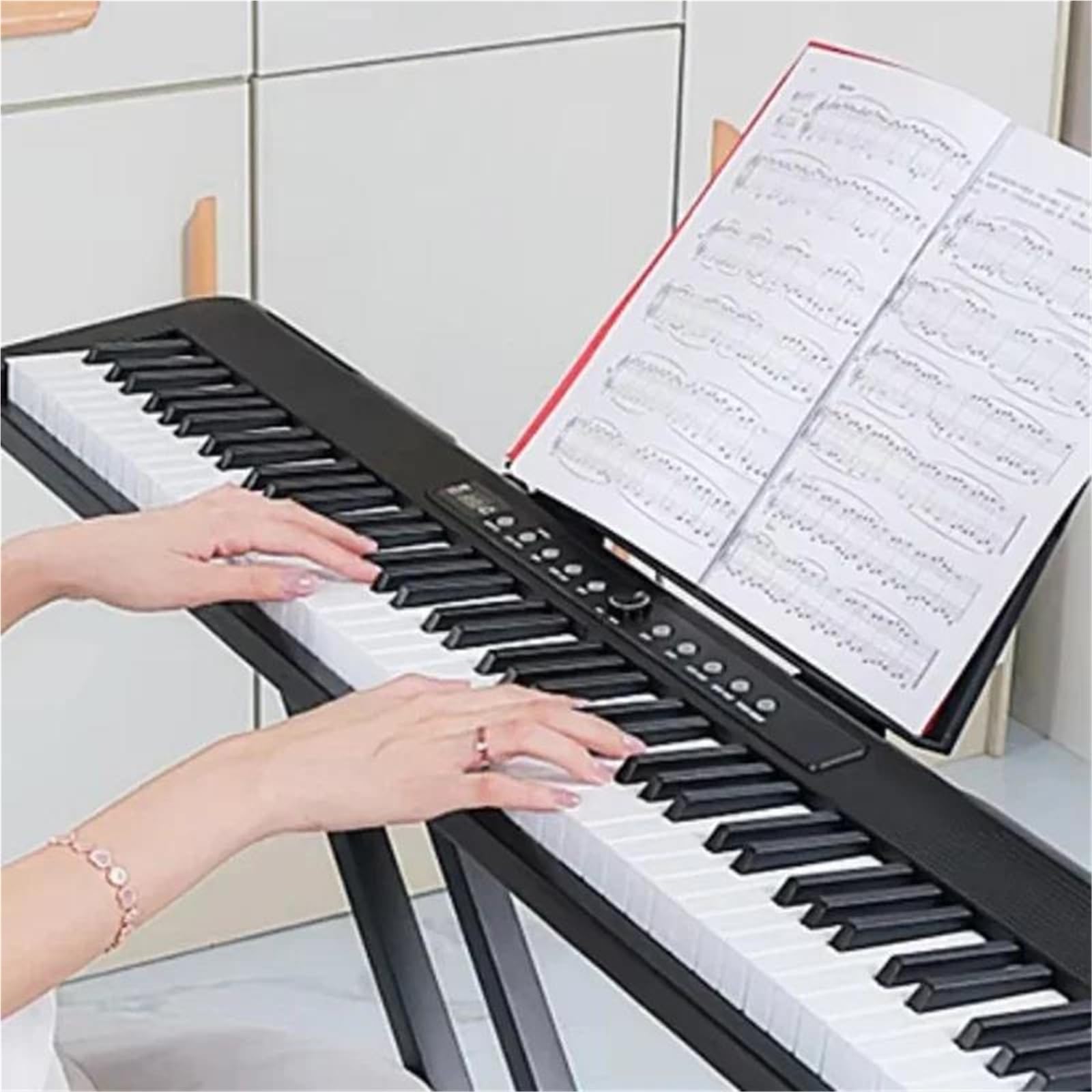 Pianino Elektroniczne 88 Klawiszy Przenośne Pianino Elektroniczne Dla Dorosłych Początkujących Profesjonalne Instrumenty Klawiszowe(White Set B)