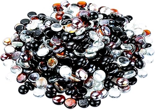 Hisencn Cuentas de vidrio de fuego mezcladas de 10 libras, rocas de gotas de vidrio de fuego de 1/2 pulgada, mezcla de negro ónix, hielo de cristal