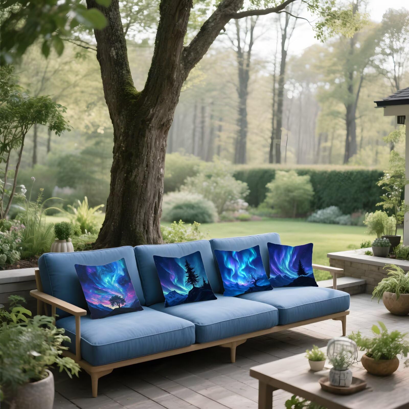 Cojines Sofa Fundas Cojines 70x70cm SúPer Suave Cojin Azul Aurora Juego de 4, Fundas Almohada Impermeable Exterior, Interior Y Exterior Cojin Decorativos, JardíN Sillaterraza Regalos NavideñOs P-367