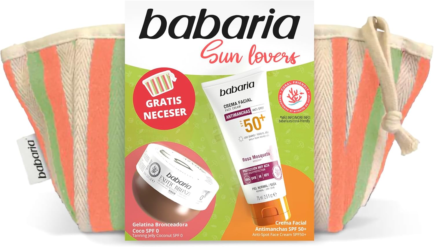 Pack Babaria con neceser, protector solar facial SPF50+ y autobronceador corporal con coco por 13,49€ ¡¡16% de descuento!!
