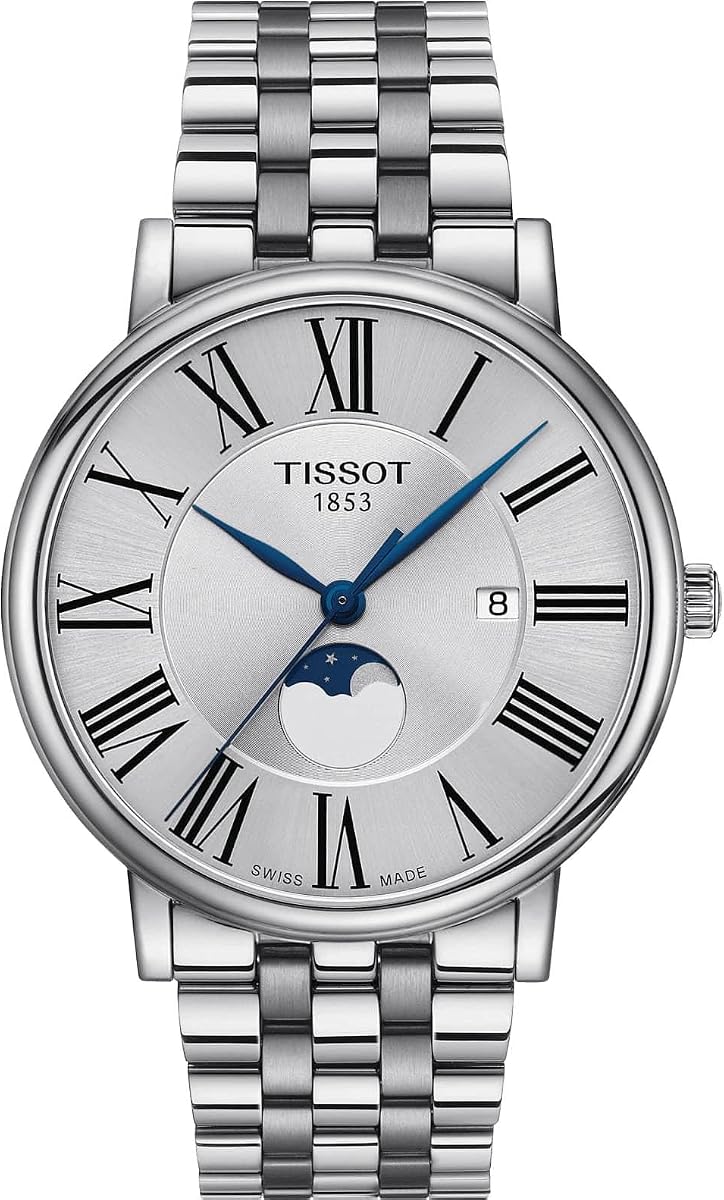 Tissot Carson Premium Gent Moonphase Reloj de cuarzo suizo con caja de acero inoxidable 316L, gris, acero inoxidable, 20 (T1224231103300)