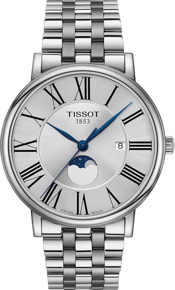 Tissot Carson Premium Gent Moonphase para hombre, caja de acero inoxidable 316L, reloj suizo de cuarzo, gris, acero inoxidable, 20 (T1224231103300)