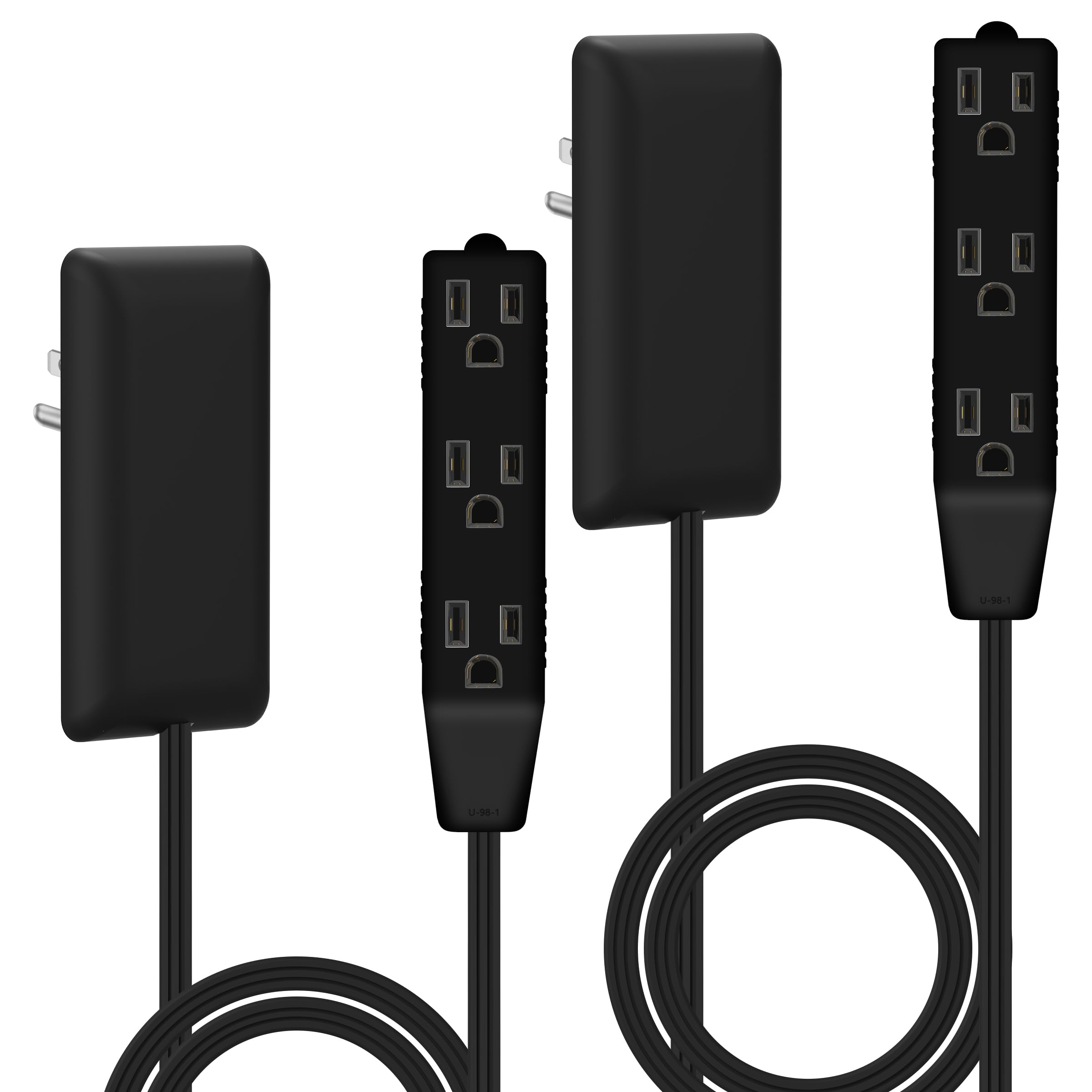 LIDER - Flat Socket Extension with 3 Sockets, Ultra Thin Wall Plate Socket with Cable Extension and Triple Power Strip, 3 Foot Cable, LWE3-315-BK2P, Black