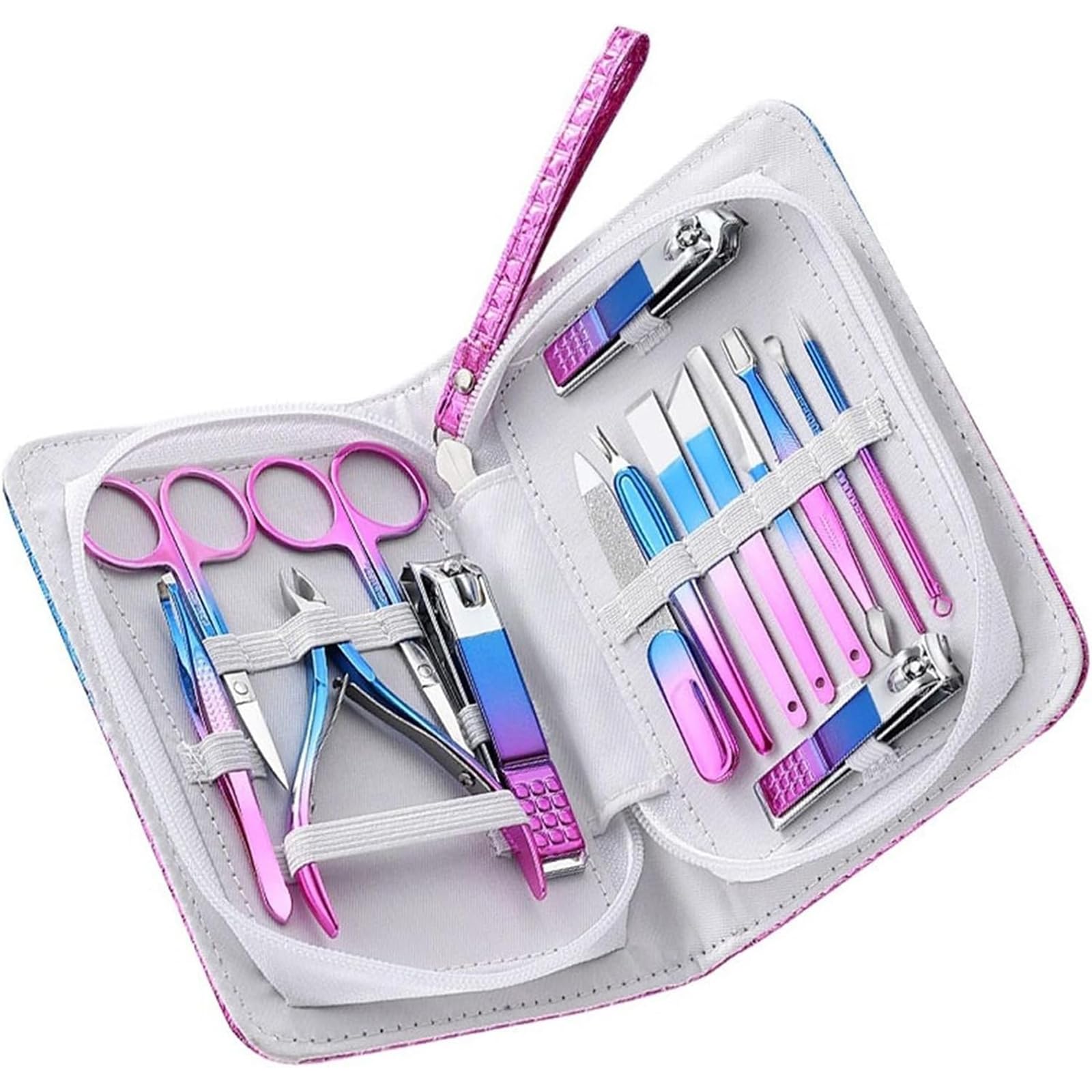 Kit per Manicure in Acciaio Inossidabile da 13 Pezzi, Strumenti Professionali per la Cura della Pedicure con Lussuosa Custodia da Viaggio e Set di tagliaunghie
