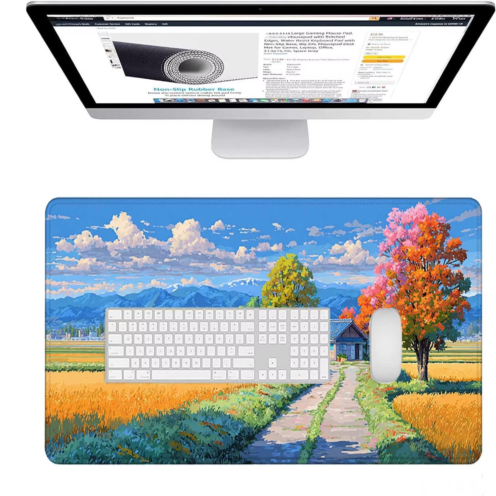 Podkładka pod mysz XXL 1600 x 800 x 3 mm, niebieska zmywalna podkładka pod mysz, krajobraz akcesoria do gier, z antypoślizgową gumową podstawą na biurko do komputera, pracy, domu, prezent dla mężczyzn